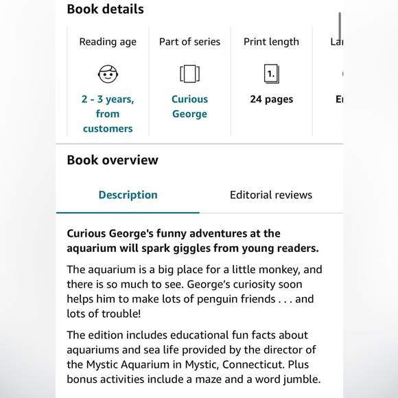 SALE❤️ Book Bundle - Blueberries For Sal & Curious George at the Aquarium - Picture 4 of 12